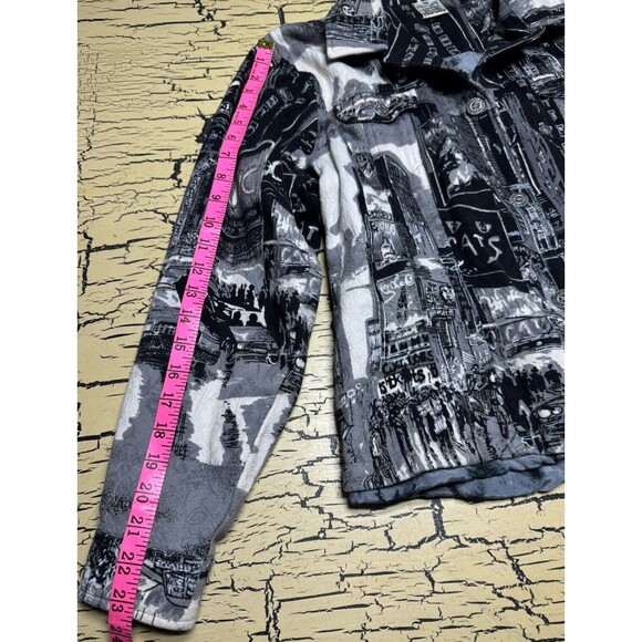 Parsley & Sage Womens Gray & Black Abstract NY City Boho Button Up Jacket India - Picture 6 of 16